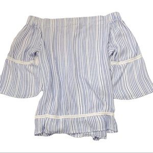MONROE & MAIN Navy Blue/White Stripped Blouse Size XL
